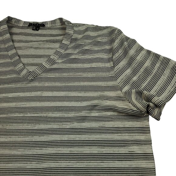 Theory Gaskell Womens‎ L Shirt Pinnate Stripe Light Gray Heather V-Neck - Picture 4 of 13